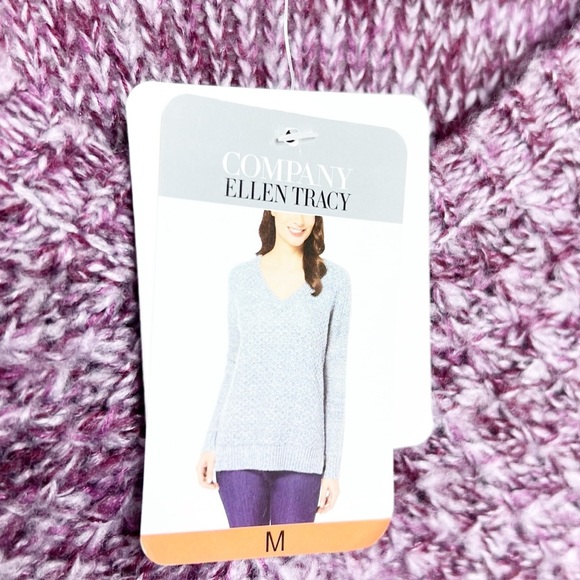NWT Ellen Tracy Womens Marled Knit Sweater Long Sleeve Casual Pullover Purple M - Picture 12 of 16